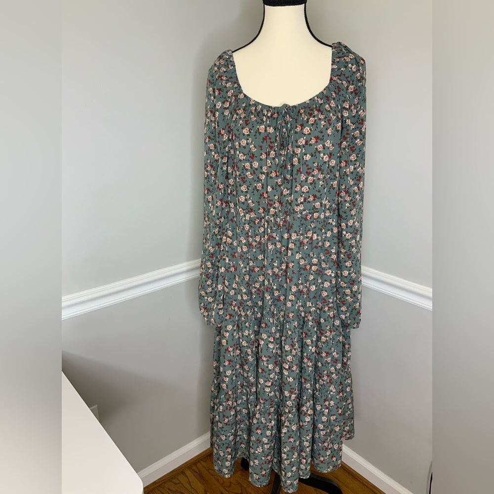 Hayden Pink and Green Pleated Long Sleeve Sundress